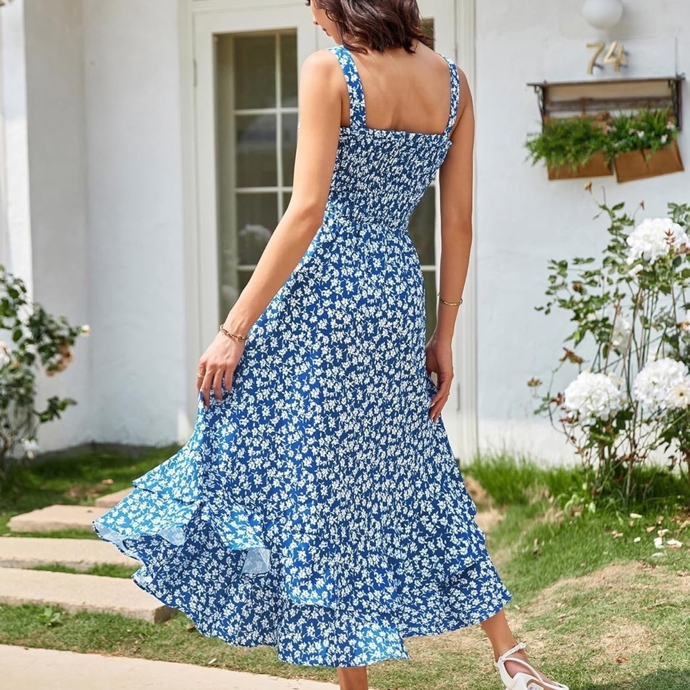 GRACE KARIN  Dress Square Neck Strapped Swing A Line Sundress Beach Long Maxi - Picture 3 of 11